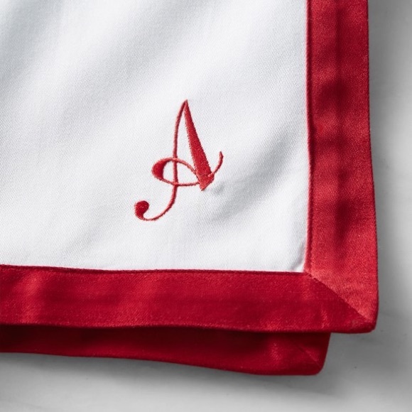 New Williams Sonoma Bordered Hotel Napkins, Set of 12, White & Red Cloth Napkins - Picture 2 of 11